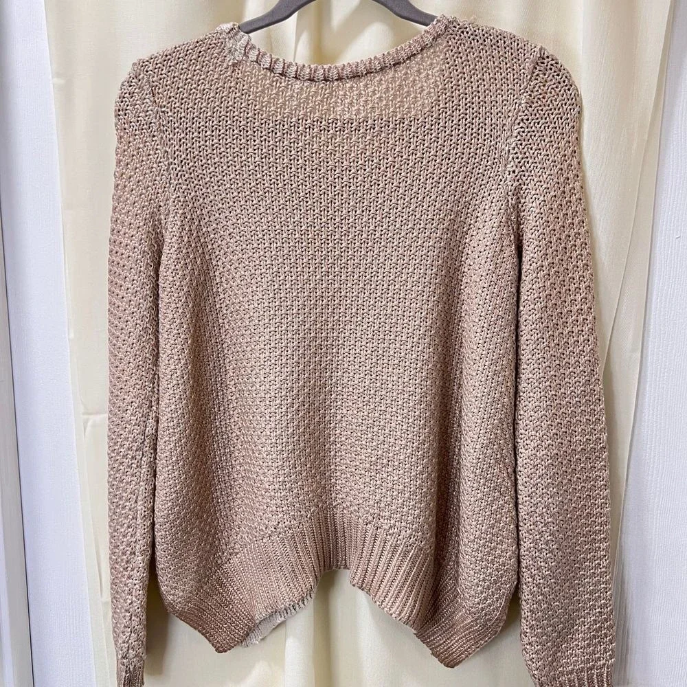 Moth Anthropologie‎ Sweater Womens XS Rose Gold Metallic Open Knit Pullover Boho